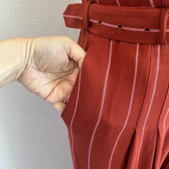 Three Floor Margaux Jumpsuit Rust Striped One-Shoulder Ruffle Belted Size 4 - Picture 9 of 15